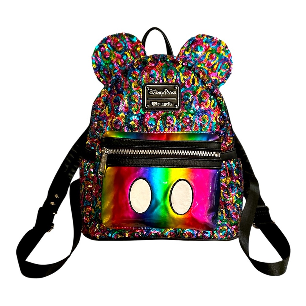 Disney Park Loungefly Sequin Mickey Mouse Rainbow Celebration Mini Backpack
